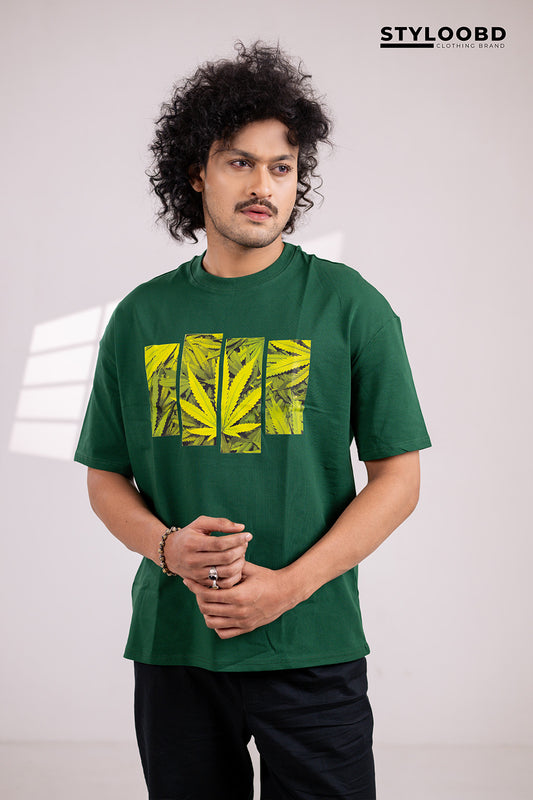 Premium Oversized Green Leaf Streetwear T-Shirt