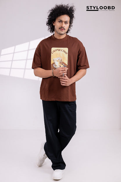 Oversized "Cappuccino Vibes – Coffee Lovers Graphic T-Shirt"