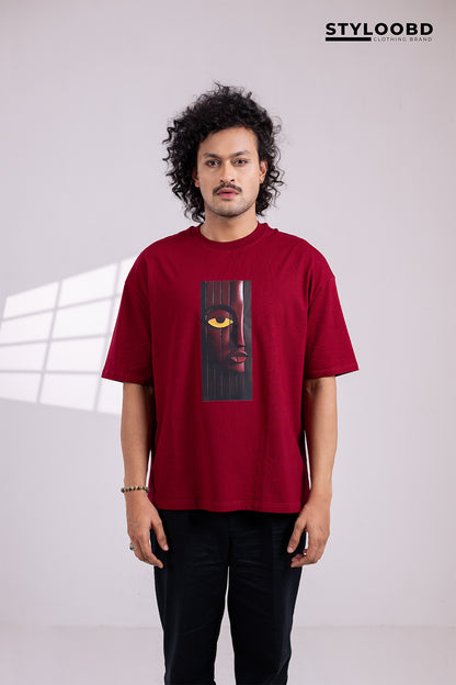 Premium Oversized Drop Shoulder T-Shirt – Abstract Face Art Design