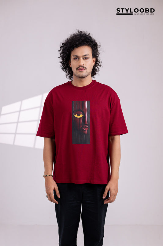 Premium Oversized Drop Shoulder T-Shirt – Abstract Face Art Design