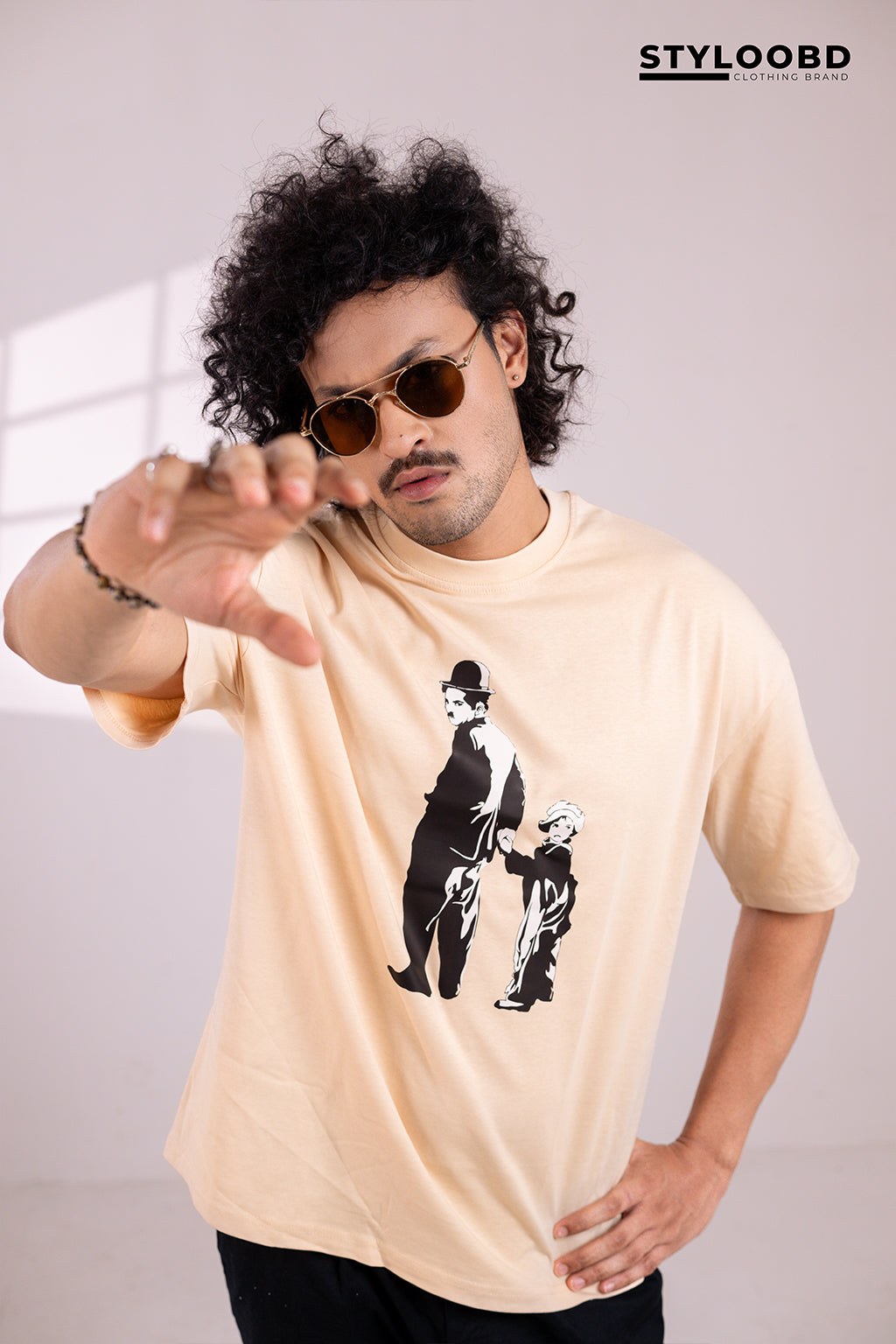 Charlie Chaplin Oversized Tee with Classic Duo Silhouette Print