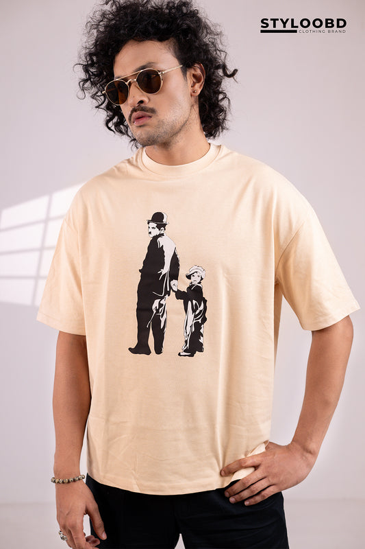 Charlie Chaplin Oversized Tee with Classic Duo Silhouette Print