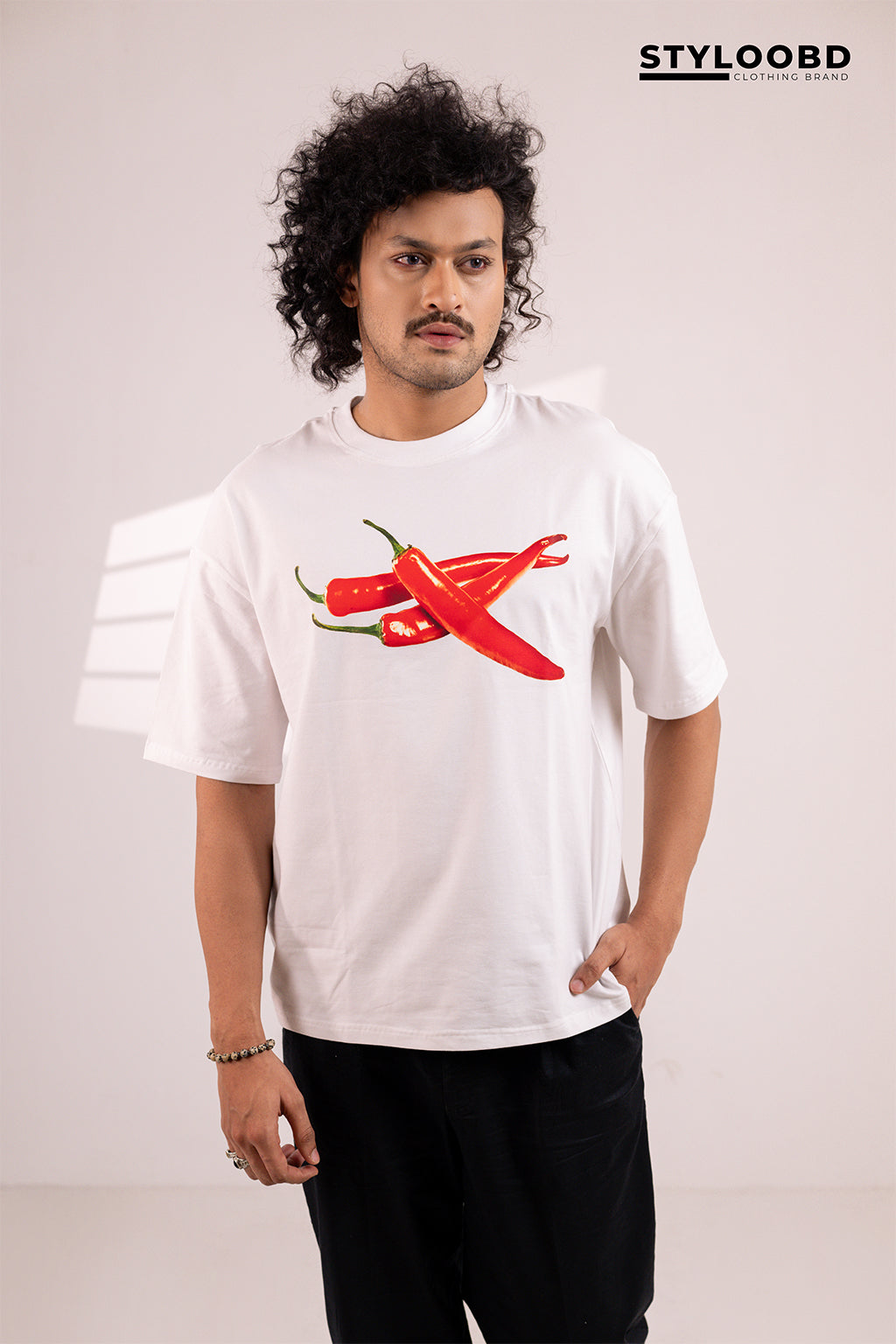 Premium Spice Mode On – Forest Green Chili Graphic Oversized T-Shirt