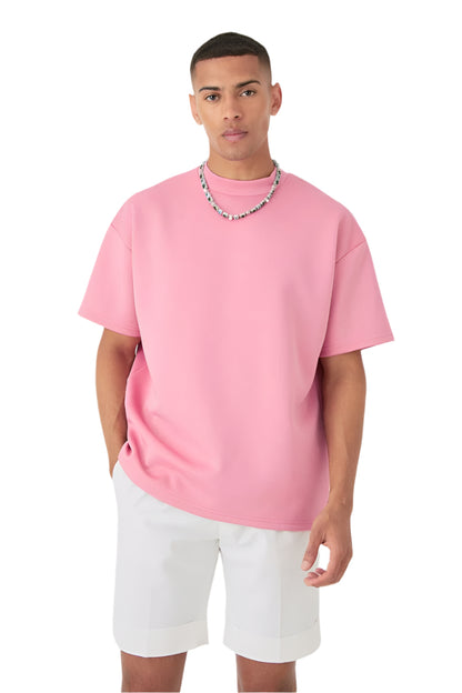 Minimalist Baby Pink Drop Shoulder Oversized T-Shirt – Unisex Streetwear