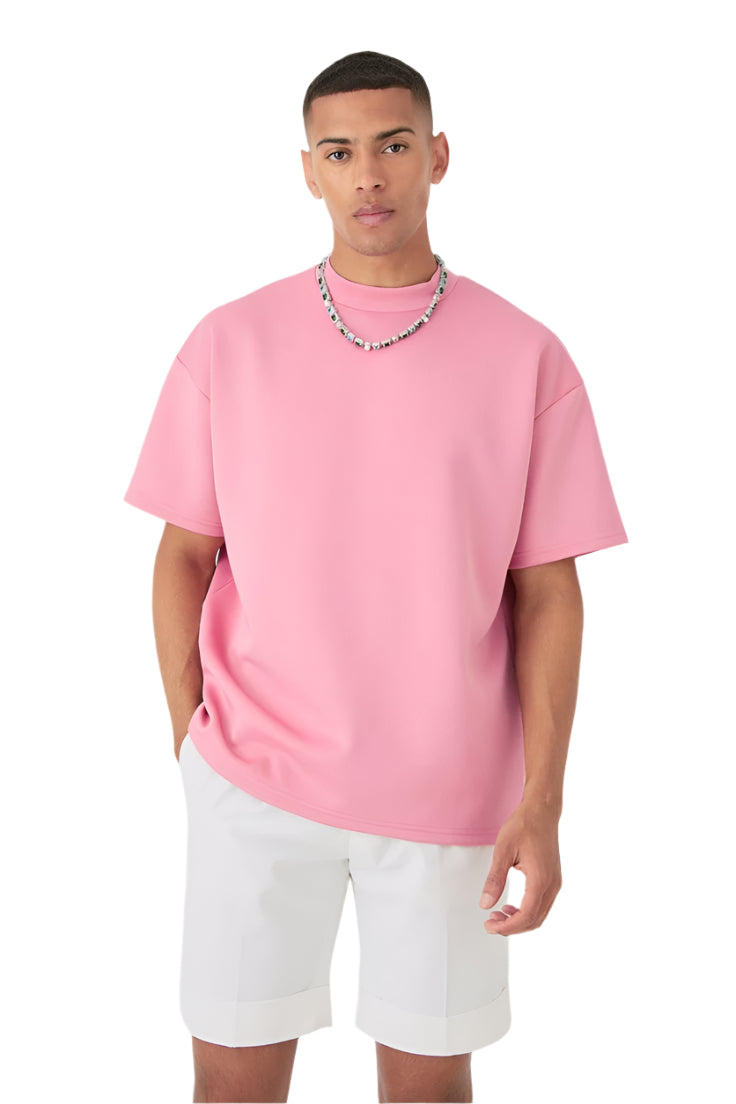Minimalist Baby Pink Drop Shoulder Oversized T-Shirt – Unisex Streetwear
