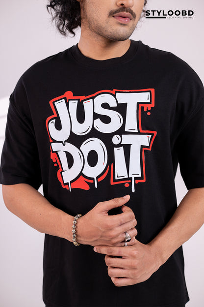 Premium Modern Maroon Oversized "Just Do It" Graphic T-Shirt – Stylish & Comfortable Streetwear for Men