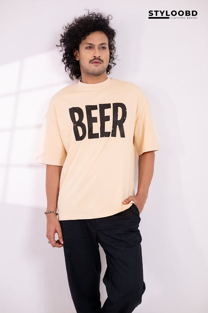 Premium Oversized Drop Shoulder T-Shirt – "BEER" Statement Tee