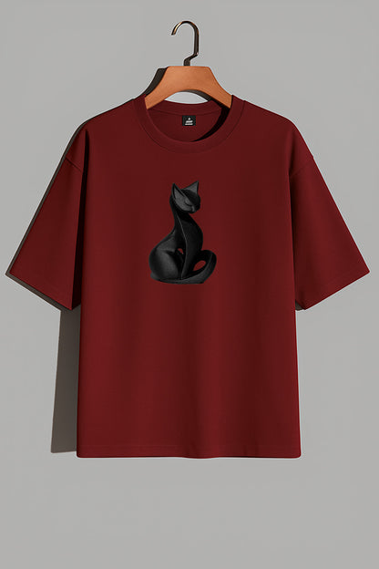 Premium Black Cat Graphic Oversized Tee