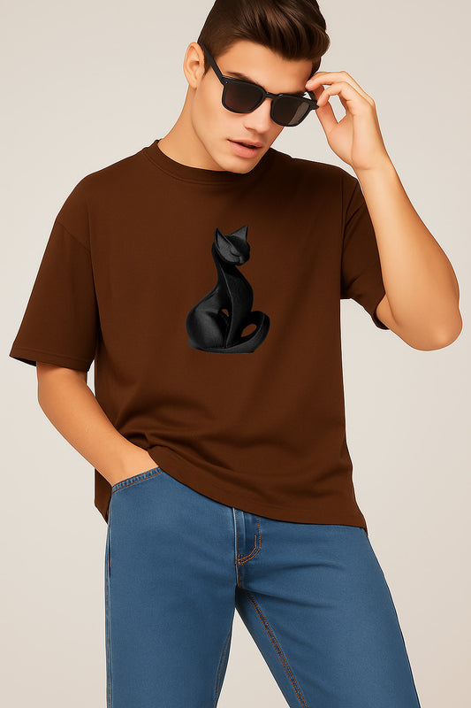Premium Black Cat Graphic Oversized Tee