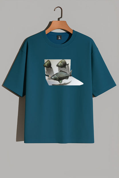 Premium 3D Illusion Fish Art Oversized Tee