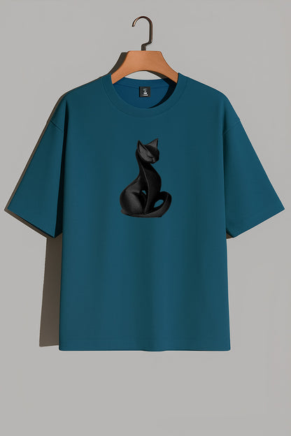 Premium Black Cat Graphic Oversized Tee