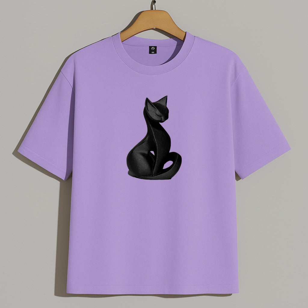 Premium Black Cat Graphic Oversized Tee
