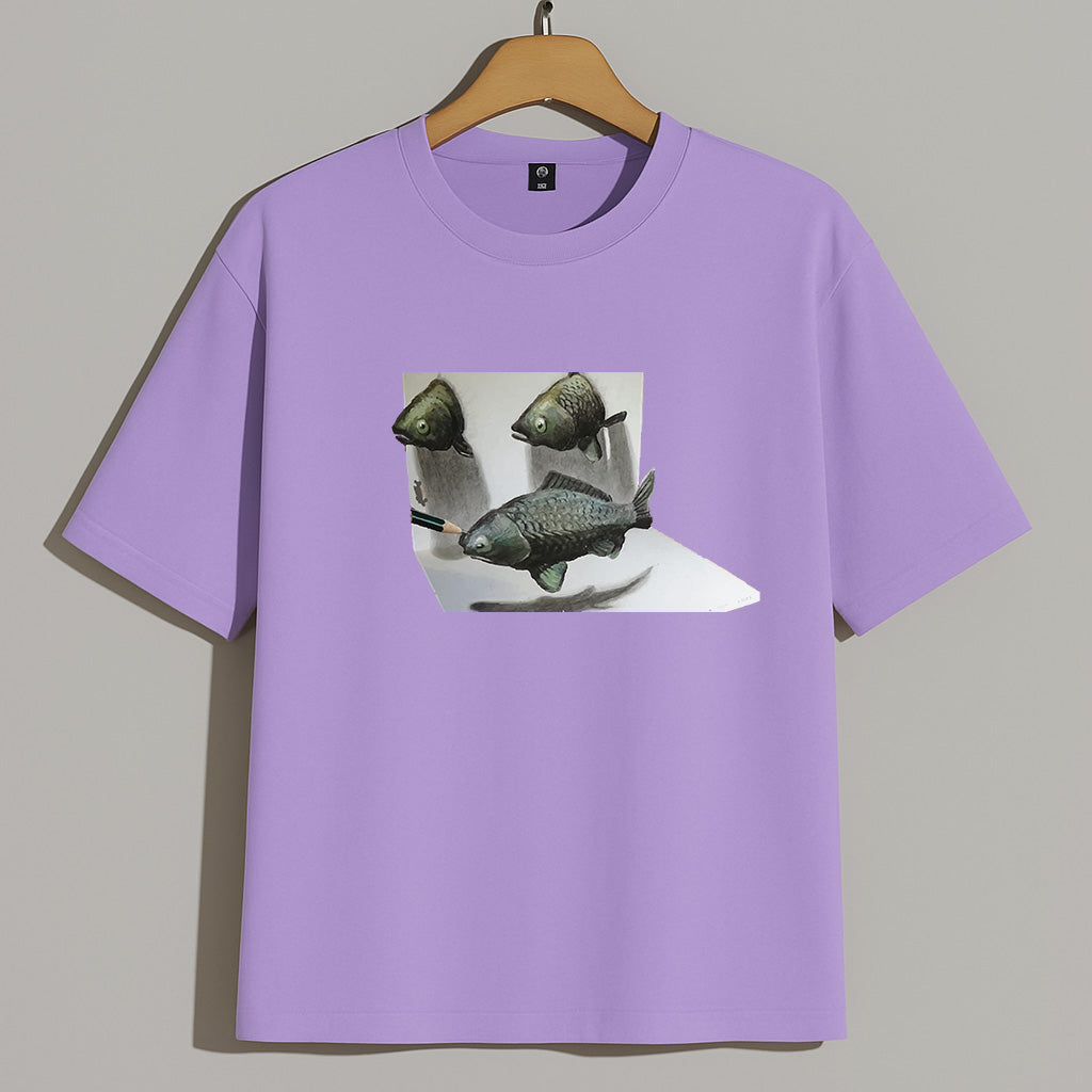 Premium 3D Illusion Fish Art Oversized Tee