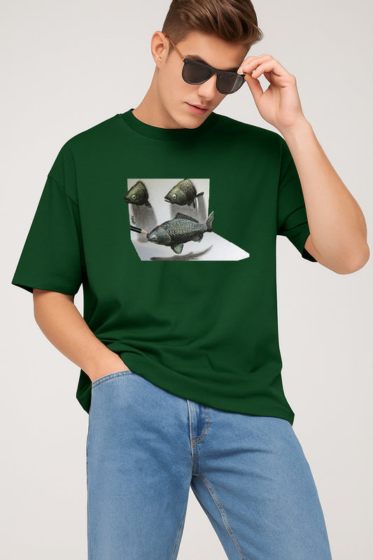 Premium 3D Illusion Fish Art Oversized Tee