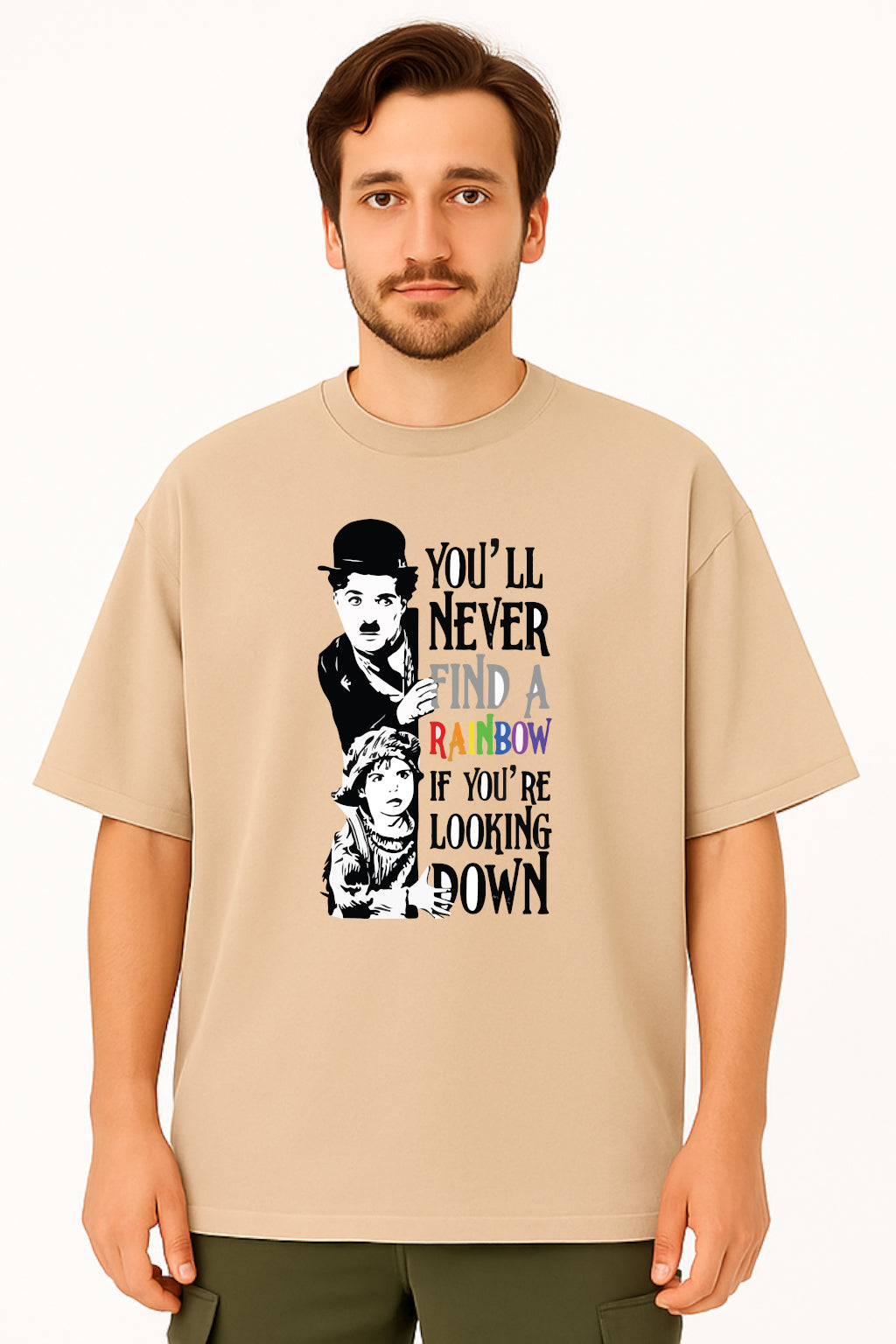 Charlie Chaplin "Find a Rainbow" Oversized T-Shirt