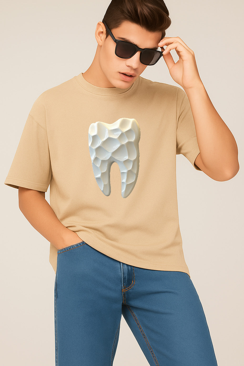 Premium Oversized T-Shirt with 3D Geometric Tooth Design – Modern Artistic Graphic Tee