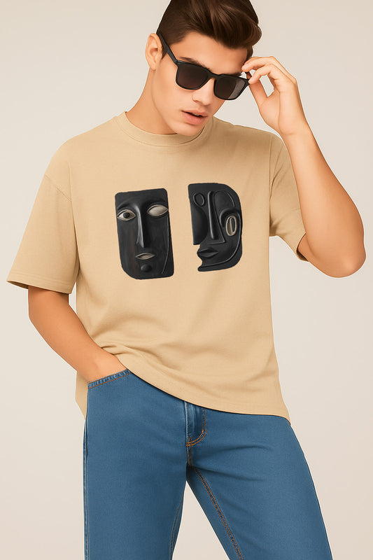 Premium Oversized Abstract Dual Mask Art T-Shirt