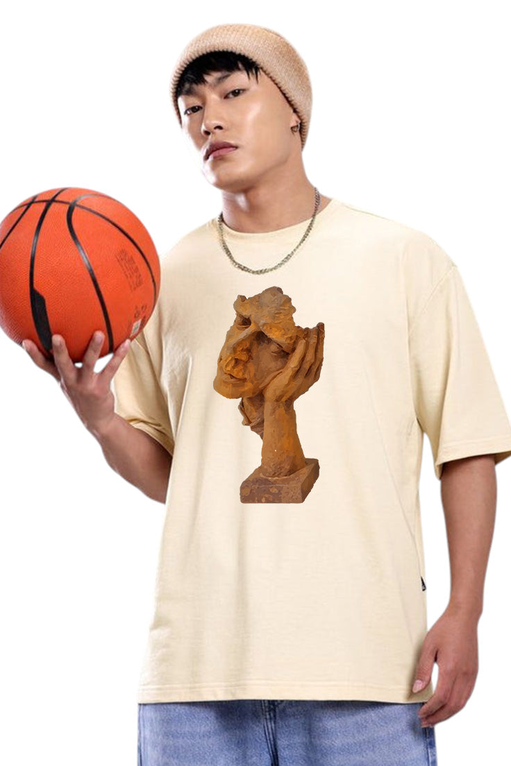 Premium Oversized T-Shirt with Thoughtful Abstract Face Sculpture Print