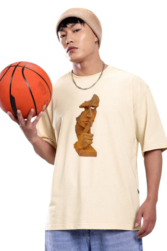 Premium Oversized T-Shirt with Abstract Face Sculpture Graphic