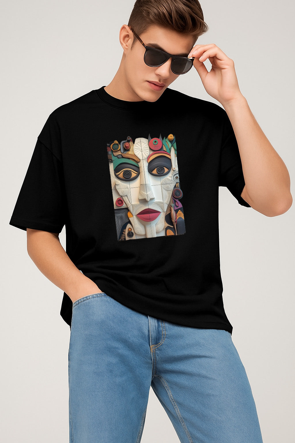 Premium Abstract Face Art Graphic T-Shirt – Colorful Modern Design Tee