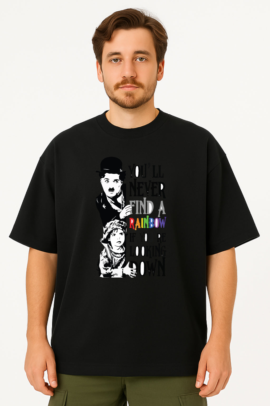 Charlie Chaplin "Find a Rainbow" Oversized T-Shirt
