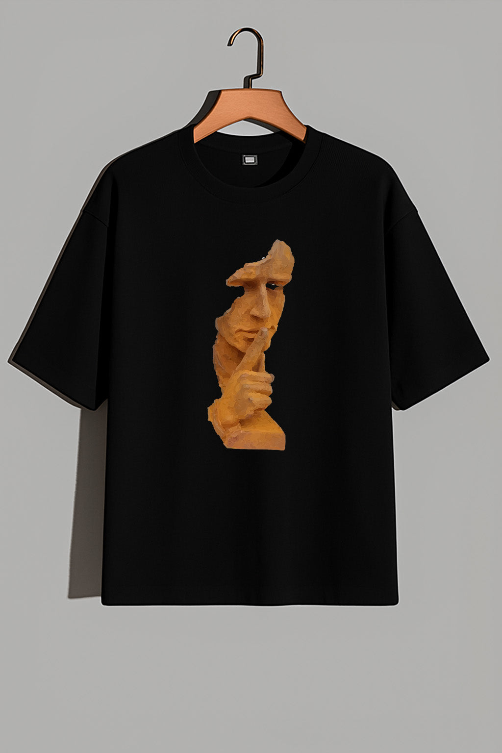 Premium Oversized T-Shirt with Abstract Face Sculpture Graphic