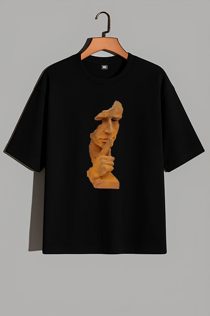 Premium Oversized T-Shirt with Abstract Face Sculpture Graphic
