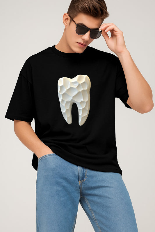 Premium Oversized T-Shirt with 3D Geometric Tooth Design – Modern Artistic Graphic Tee