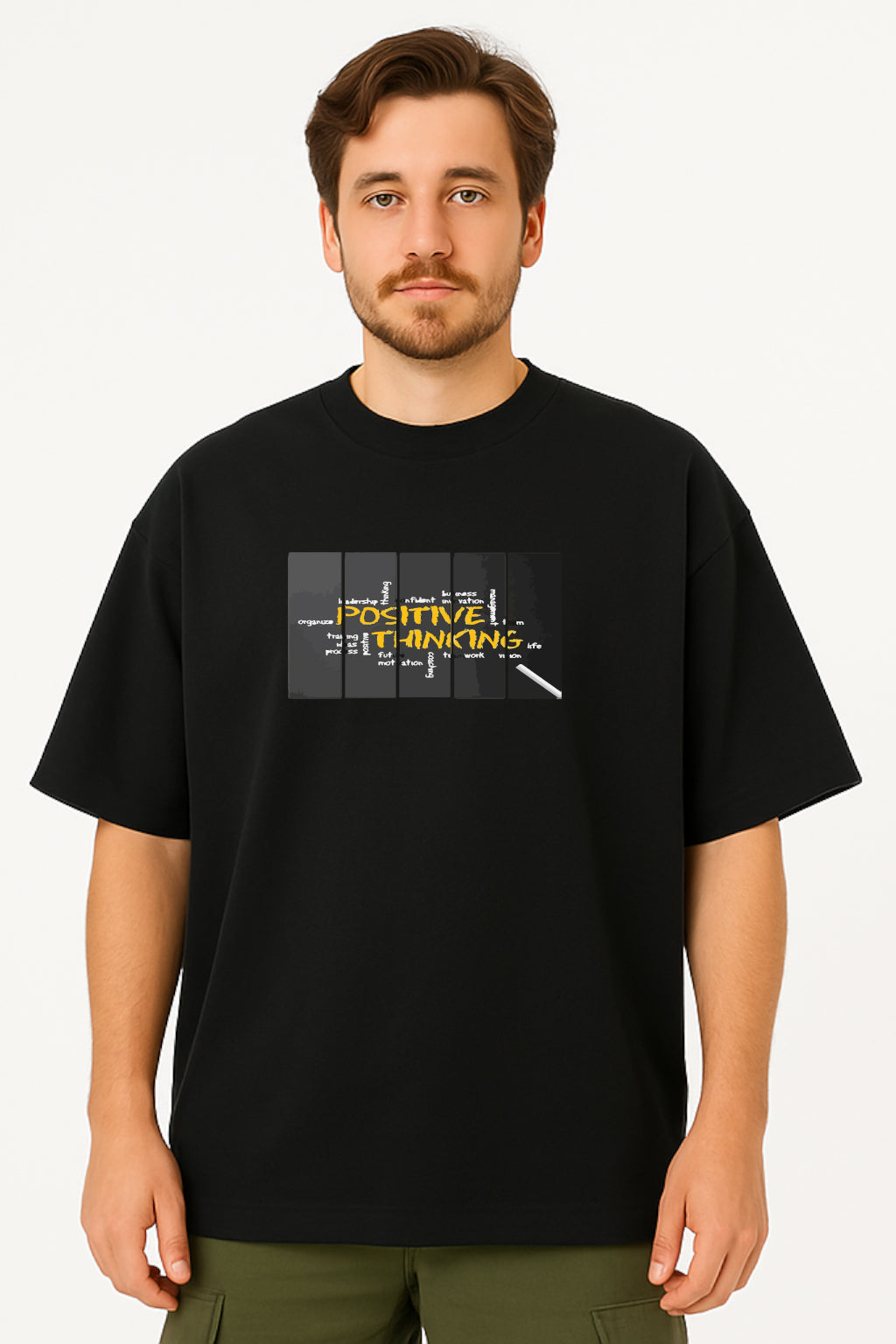 Oversized T-Shirt with "Positive Thinking" Graphic Print