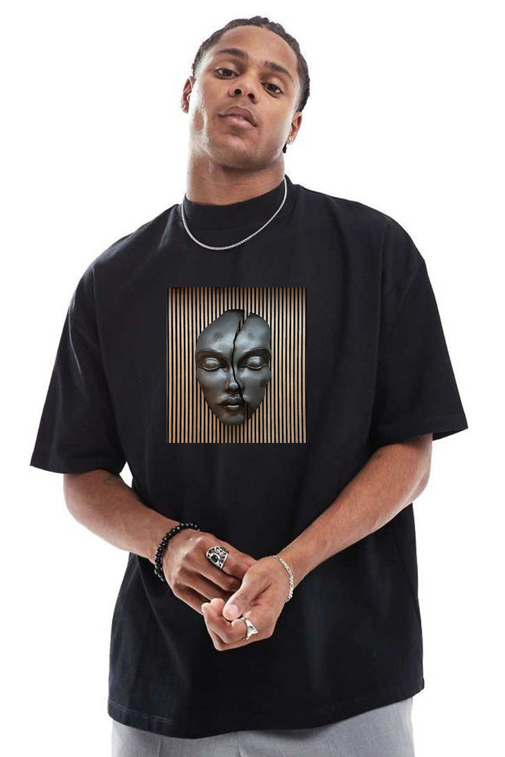 Premium Oversized T-Shirt with Abstract Broken Face Wall Art Print