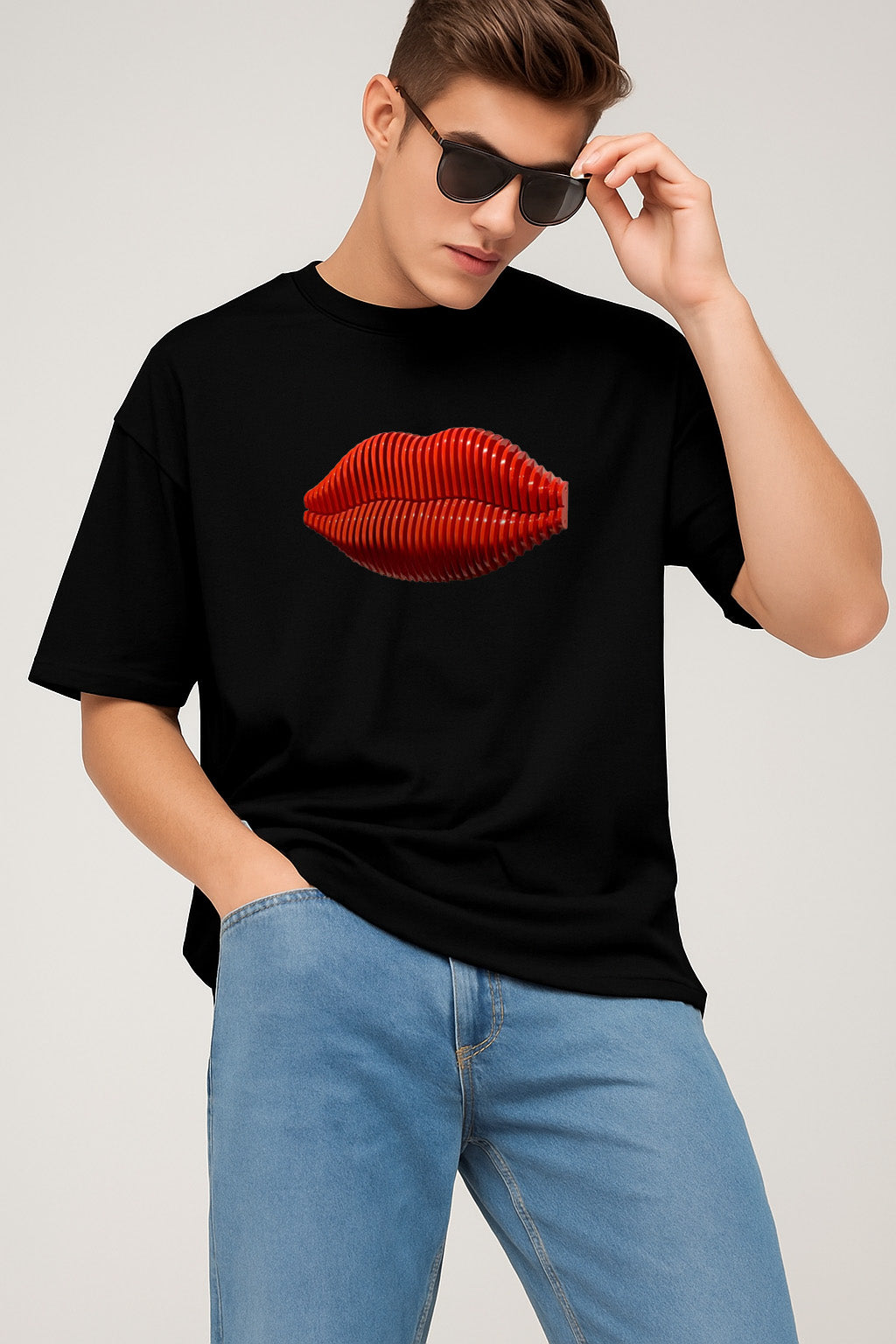 Premium Graphic T-Shirt with 3D Red Lips – Bold Artistic Streetwear
