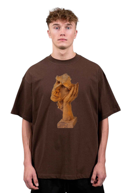 Premium Oversized T-Shirt with Thoughtful Abstract Face Sculpture Print