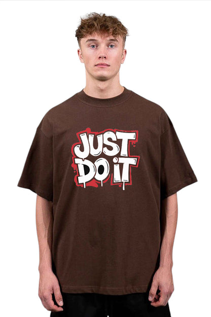 Premium Modern Maroon Oversized "Just Do It" Graphic T-Shirt – Stylish & Comfortable Streetwear for Men
