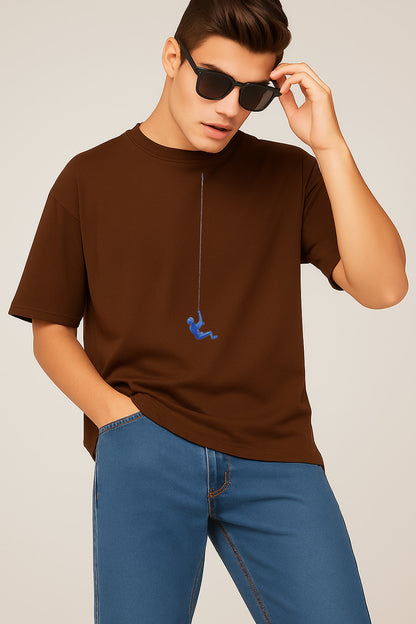 Premium Oversized T-Shirt with Minimal Blue Climber Rope Graphic