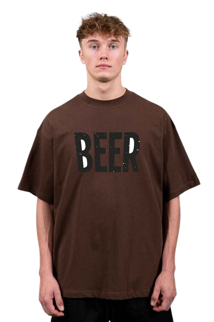 Premium Oversized Drop Shoulder T-Shirt – "BEER" Statement Tee