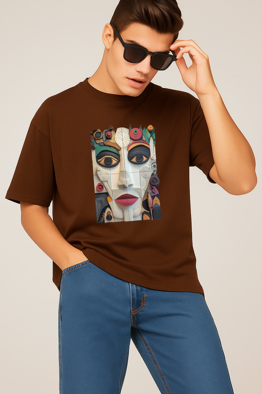 Premium Abstract Face Art Graphic T-Shirt – Colorful Modern Design Tee