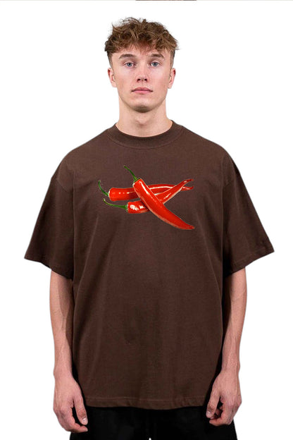 Premium Spice Mode On – Forest Green Chili Graphic Oversized T-Shirt