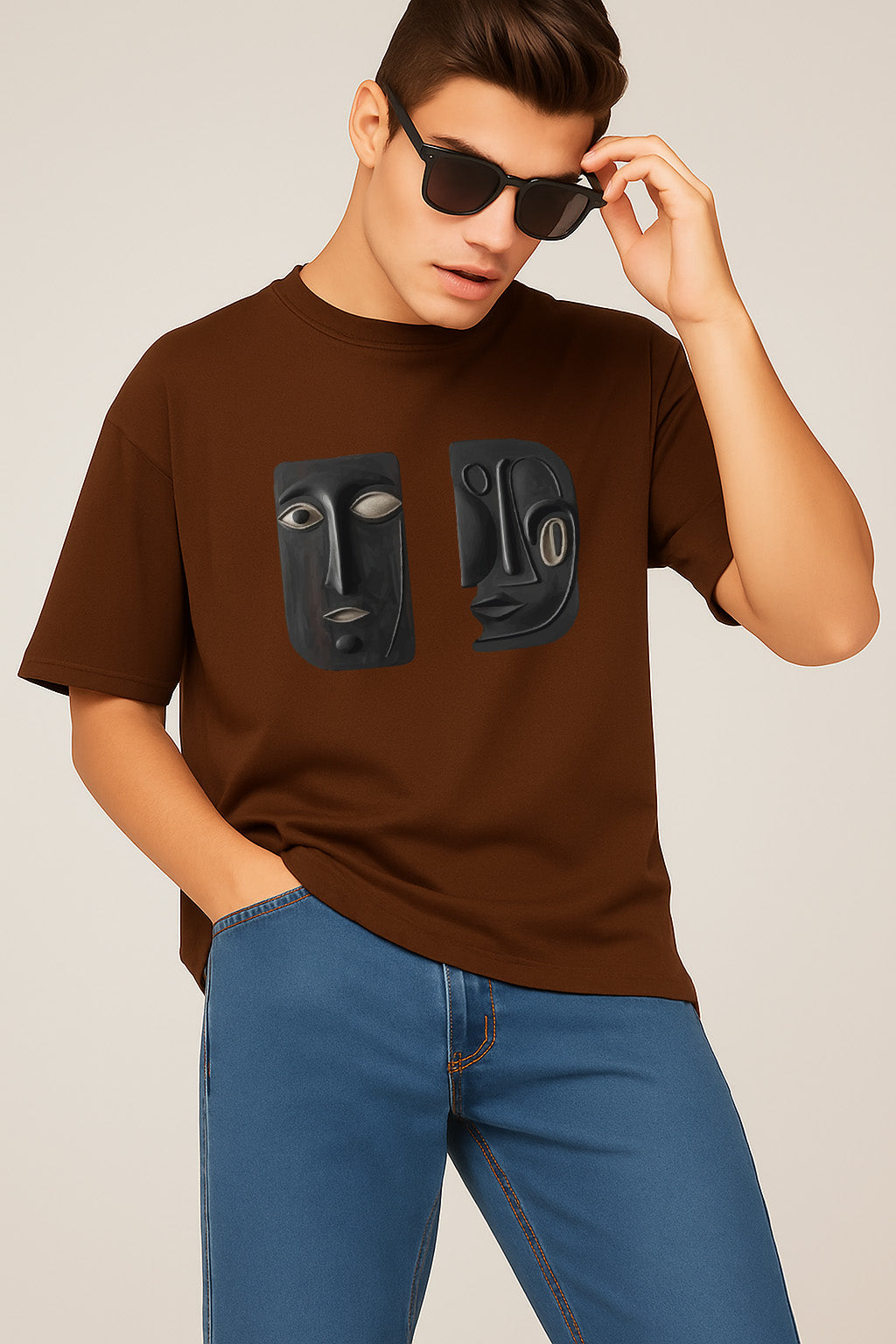Premium Oversized Abstract Dual Mask Art T-Shirt