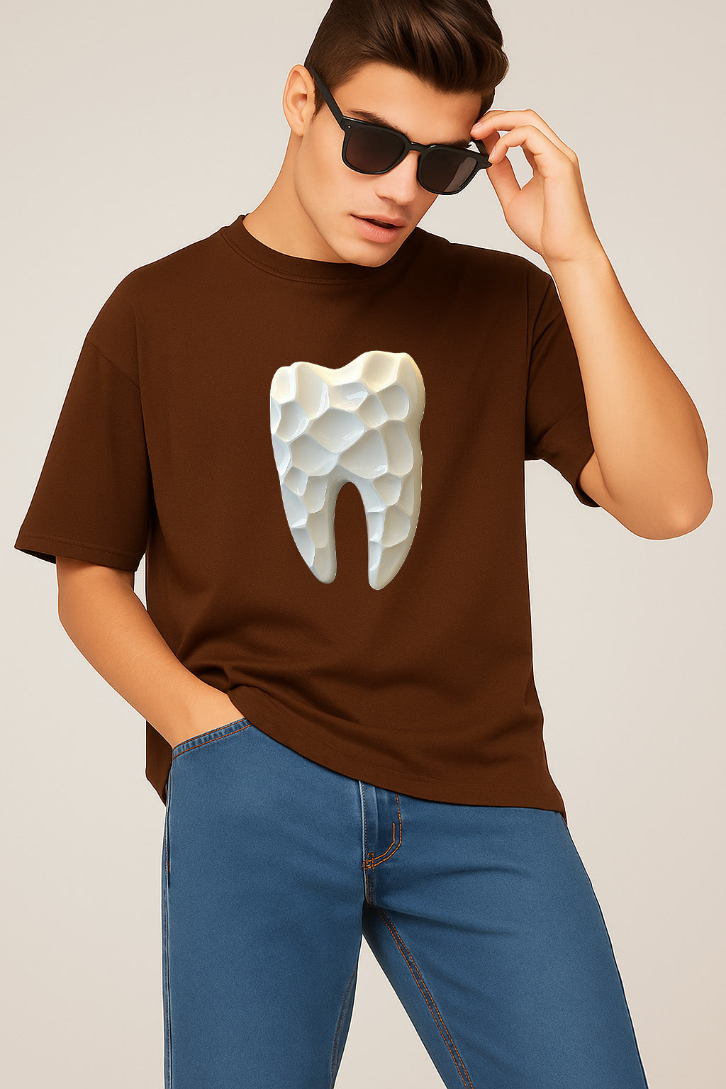 Premium Oversized T-Shirt with 3D Geometric Tooth Design – Modern Artistic Graphic Tee