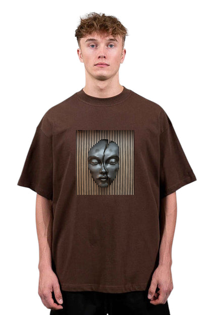 Premium Oversized T-Shirt with Abstract Broken Face Wall Art Print