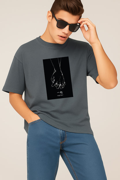 Premium Oversized T-Shirt with Minimalist “Together” Hand-Holding Graphic