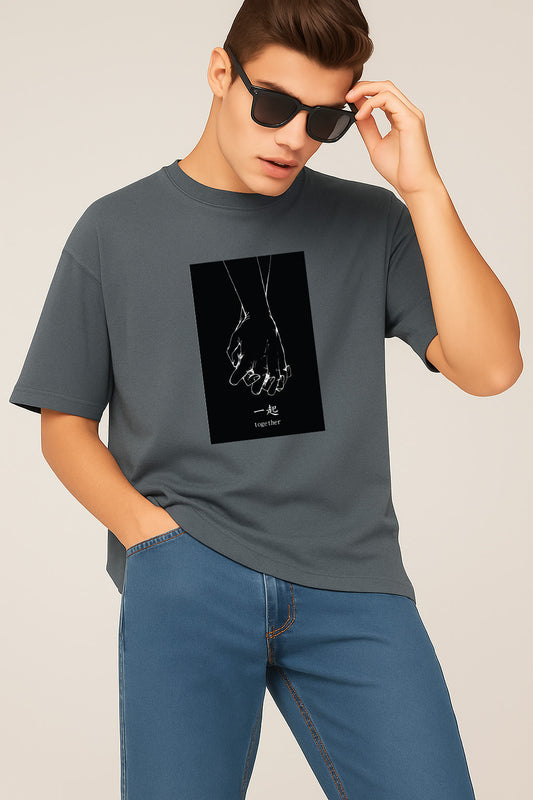 Premium Oversized T-Shirt with Minimalist “Together” Hand-Holding Graphic