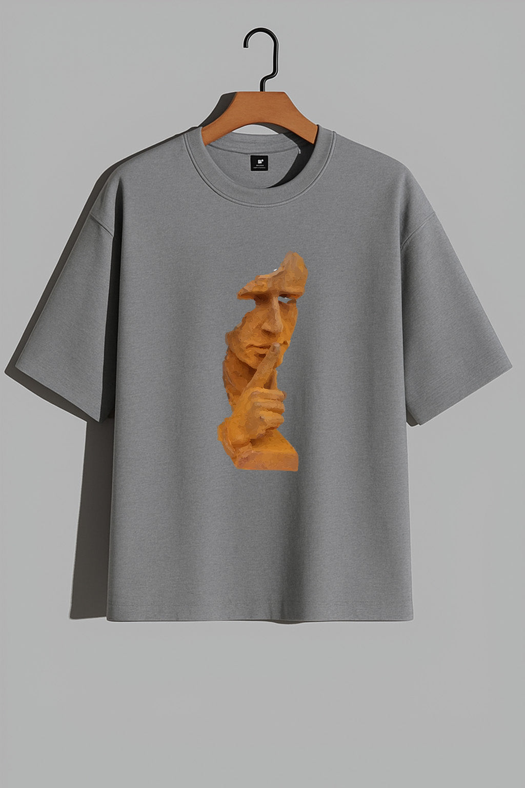 Premium Oversized T-Shirt with Abstract Face Sculpture Graphic