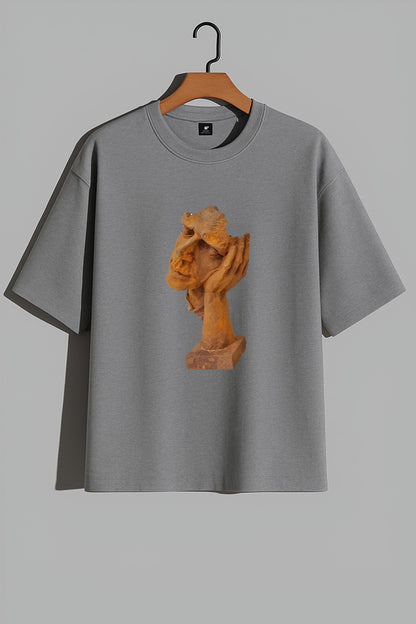 Premium Oversized T-Shirt with Thoughtful Abstract Face Sculpture Print