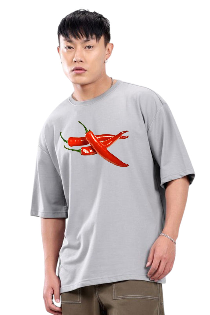 Premium Spice Mode On – Forest Green Chili Graphic Oversized T-Shirt