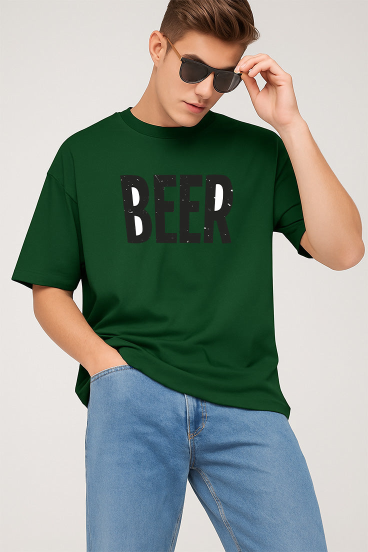 Premium Oversized Drop Shoulder T-Shirt – "BEER" Statement Tee