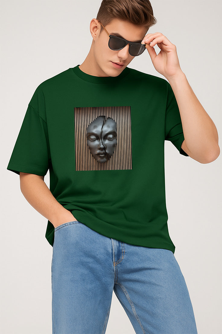 Premium Oversized T-Shirt with Abstract Broken Face Wall Art Print