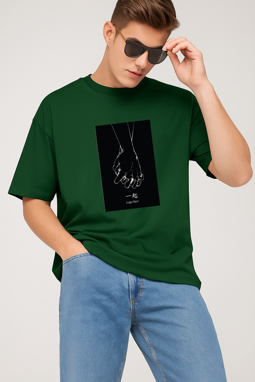 Premium Oversized T-Shirt with Minimalist “Together” Hand-Holding Graphic