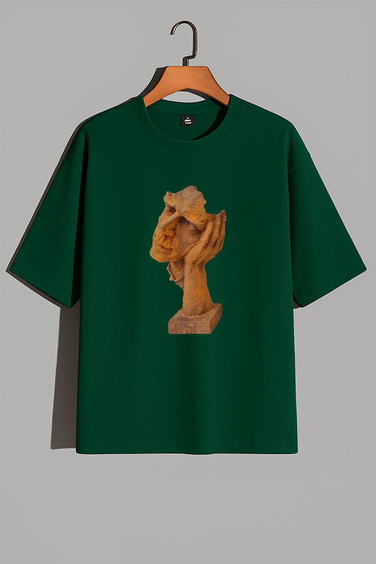Premium Oversized T-Shirt with Thoughtful Abstract Face Sculpture Print