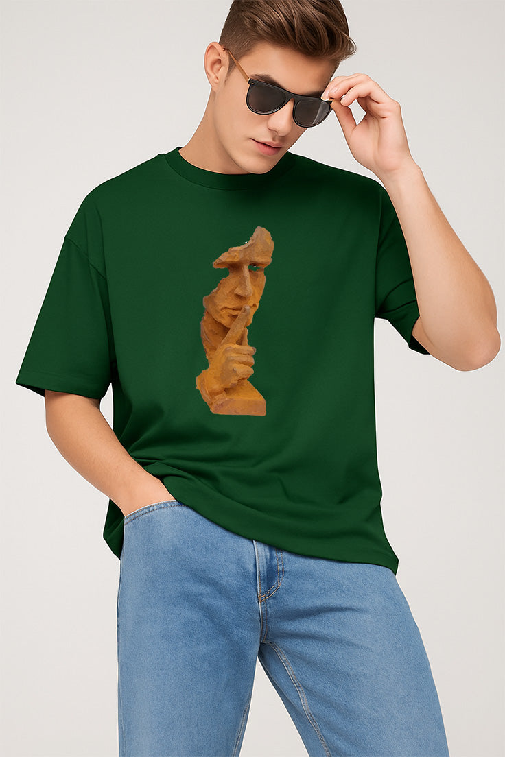 Premium Oversized T-Shirt with Abstract Face Sculpture Graphic